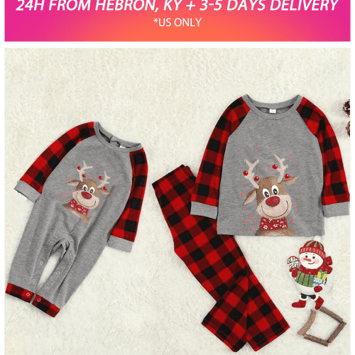 Christmas Cartoon Deer Contrast top and Plaid Pants